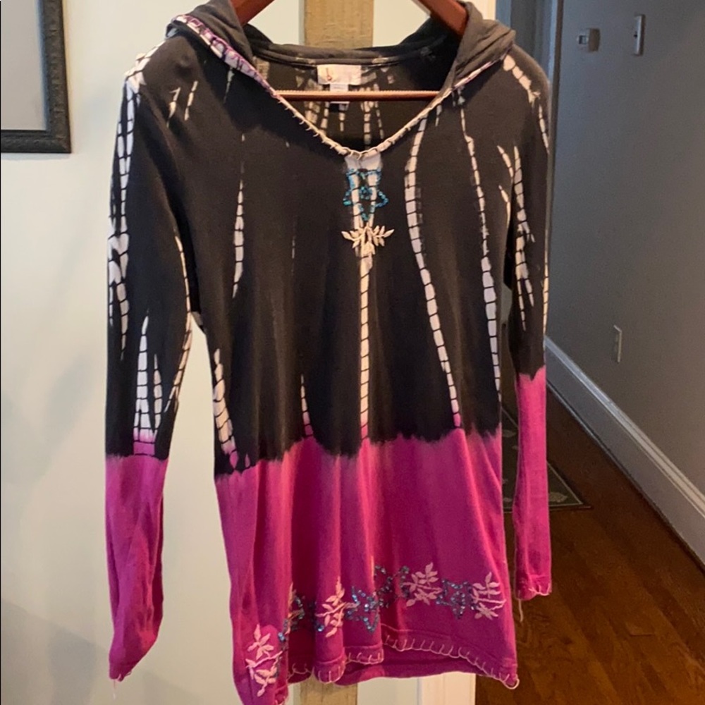 Hooded rye dye tunic with embellishments
